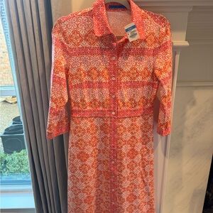 NWT J. McLaughlin Printed Orange-Pink Shirt Dress